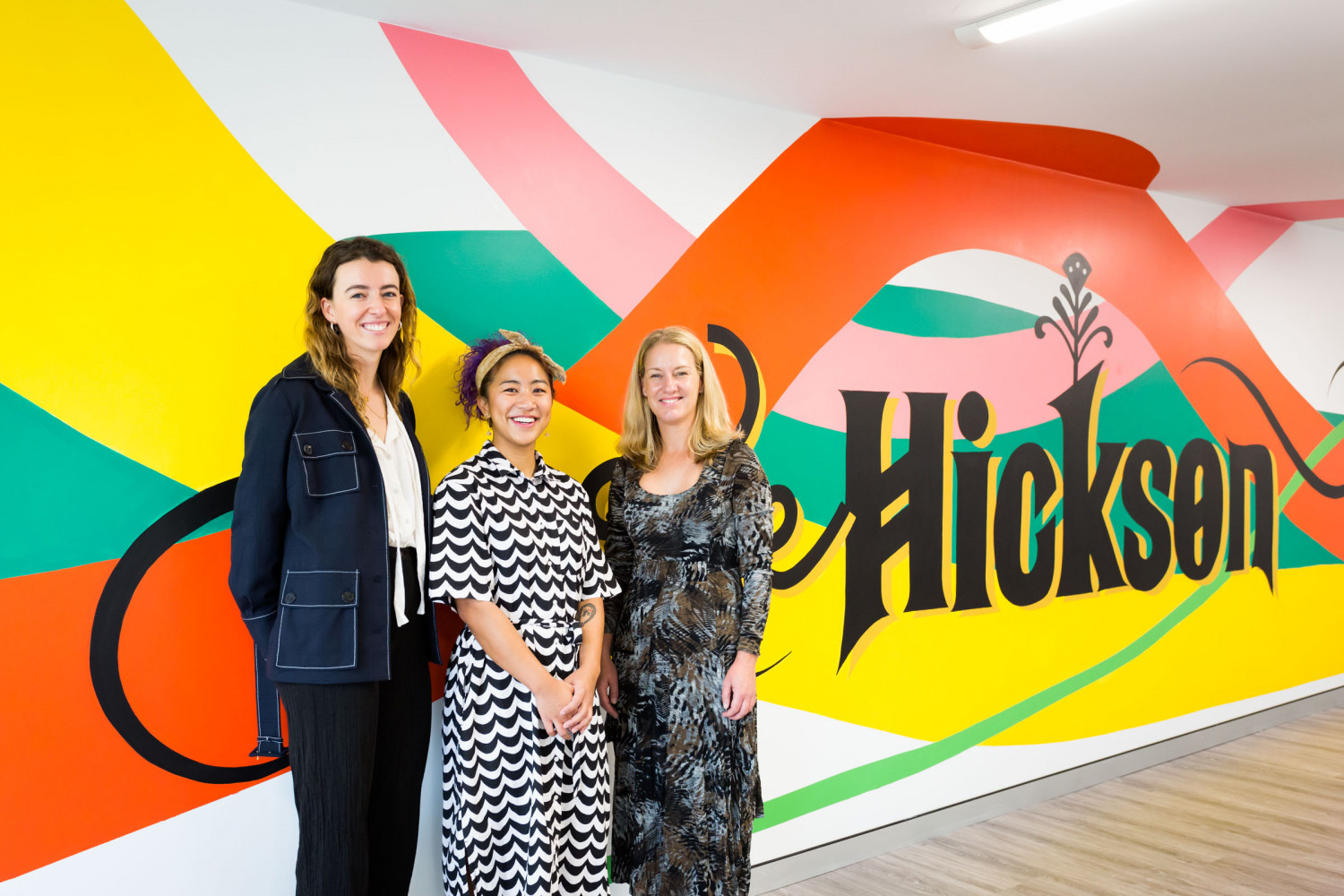 Artist Angelica Catalan with the project team in front of her mural for 'The Hickson', May 2021. Image by Jodie Barker